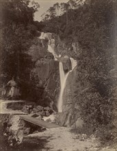 Waterfall with Small Temple; Unknown maker; Asia; 1870s - 1880s; Albumen silver print