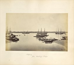 Calcutta; View of Shipping from Hastings Bridge, showing the Steamer Mauritius and other vessels; Samuel Bourne, English, 1834