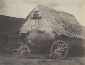 Barn with Large Barrel on Wagon; French, Louis Désiré Blanquart-Evrard, French, 1802 - 1872, Lille, France; 1853; Salted paper