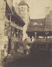 Courtyard with Houses; Attributed to Charles Marville, French, 1813 - 1879, Louis Désiré Blanquart-Evrard French, 1802 - 1872