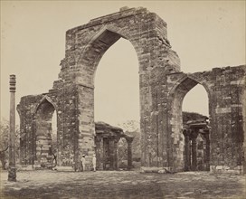 The Great Arch and Iron Pillar, Kútub; Samuel Bourne, English, 1834 - 1912, Delhi, India; about 1866; Albumen silver print