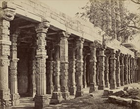 Colonnade of Hindu Pillars at the Kútub; Samuel Bourne, English, 1834 - 1912, Delhi, India; about 1866; Albumen silver print