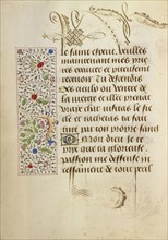 Decorated Text Page; Antwerp, illuminated, Belgium; 1469; Tempera colors, gold leaf, gold paint, silver paint, and ink