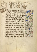 Decorated Text Page; Ghent, written, Belgium; 1469; Tempera colors, gold leaf, gold paint, silver paint, and ink on parchment