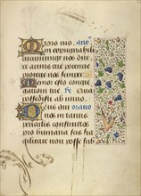 Decorated Text Page; Antwerp, illuminated, Belgium; 1469; Tempera colors, gold leaf, gold paint, silver paint, and ink