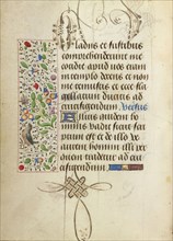 Decorated Text Page; Ghent, written, Belgium; about 1471; Tempera colors, gold leaf, gold paint, silver paint, and ink