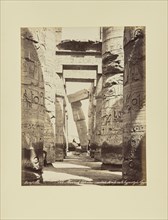 Karnak. Colonne inclinée dans la salle hypostyle, égypte; Félix Bonfils, French, 1831 - 1885, 1870s; Albumen silver print