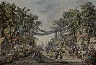 Market Scene in an Imaginary Oriental Port; Jean-Baptiste Pillement, French, 1728 - 1808, France; about 1764; Oil on canvas