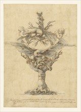 Design for a Ewer with Eagles and Putti; Stefano della Bella, Italian, 1610 - 1664, about 1629; Pen and ink and blue wash