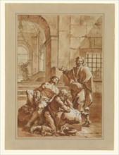 Joseph Interpreting the Dreams of His Fellow Prisoners; Francesco Salvator Fontebasso, Italian, 1707 - 1769, about 1750; Pen