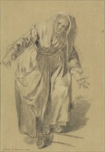 Old Woman with Arms Outstretched, Study for The Neapolitan Gesture, Jean-Baptiste Greuze, French, 1725 - 1805, 1756; Black