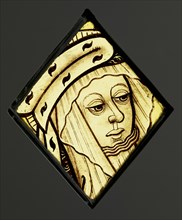 Head of a Woman, Saint Anne?, English; Norwich, ?, England; about 1480; Colorless glass, vitreous paint, and silver stain