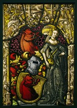Heraldic Panel with the Arms of the Eberler Family; Swiss; Basel, ?, Switzerland; about 1490; Pot-metal, flashed, and colorless
