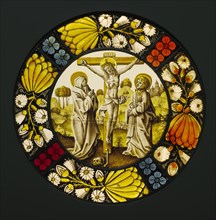 The Crucifixion; Netherlandish; South Netherlands; about 1490 - 1500; Pot-metal and colorless glass, vitreous paint, and silver