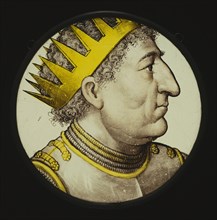 An Emperor or a King; Netherlandish; Netherlands; about 1550; Colorless glass, vitreous paint, and silver stain; 25.5 x 1 cm