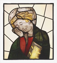 Saint John; German; Germany; about 1420; Pot-metal, flashed, and colorless glass, vitreous paint, and silver stain; lead came