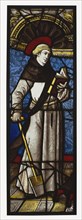 Saint Fiacre; French; Lorraine, France; about 1510 - 1515; Pot-metal and colorless glass, vitreous paint, and silver stain; lead