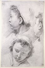 Three Studies of the Head of a Youth; Francesco Salvator Fontebasso, Italian, 1707 - 1769, about 1737; Black chalk