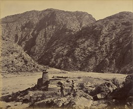 Men beside fortress ruins; John Burke, British, active 1860s - 1870s, Afghanistan; 1878 - 1879; Albumen silver print