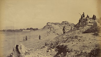 Men gathered on hilltop; John Burke, British, active 1860s - 1870s, Afghanistan; 1878 - 1879; Albumen silver print