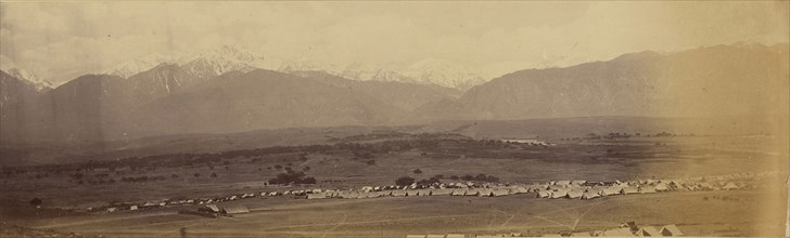 Panoramic landscape with camp; John Burke, British, active 1860s - 1870s, Afghanistan; 1878 - 1879; Albumen silver print