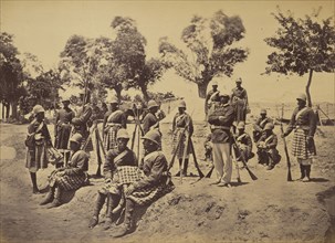 Soldiers in tartan kilts; John Burke, British, active 1860s - 1870s, Afghanistan; 1878 - 1879; Albumen silver print