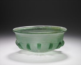 Green Bowl with Knobs and Incised Floral Pattern; Eastern Mediterranean; 3rd - 2nd century B.C; Glass; 6.6 x 15.8 cm