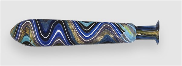 Perfume Flask with Swirled Blue, Black, White, Turquoise, and Gold Ribbons; Eastern Mediterranean or Italy end of 1st century BC