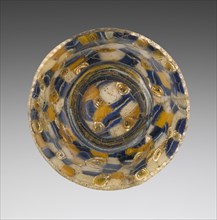 Cup with Blue, White, and Yellow Canes; Eastern Mediterranean; 1st century B.C; Glass; 3.8 x 10.3 cm, 1 1,2 x 4 1,16 in