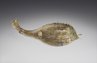 Fish Flask; Roman Empire; 3rd century A.D; Glass; 7.9 × 22 × 2.3 cm, 3 1,8 × 8 11,16 × 7,8 in