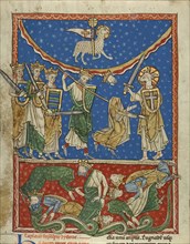 The Lamb Defeating the Ten Kings; Northern Spain, Spain; about 1220 - 1235; Tempera colors and gold leaf on parchment