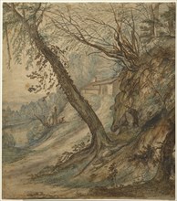 A Wooded Landscape with a Path to a House; Lucas Achtschellinck, Flemish, 1626 - 1699, about 1640 - 1650; Pen and brown
