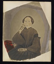 (Portrait of a woman, American; 1850s; Hand-colored salted paper print; 24 x 20.4 cm, 9 7,16 x 8 1,16 in