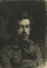 Self-Portrait; François Bonvin, French, 1817 - 1887, 1846 - 1847; Fabricated black chalk with scratching; 33.5 × 24 cm