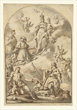 The Crowned Madonna and Child in Glory, with Saints Sebastian, Roch, Jerome, and John Nepomuk; Gaspare Diziani Italian, 1689