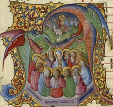 Initial A: Pentecost; Attributed to Stefano da Verona, Italian, Lombard, 1374 - after 1438, Lombardy, Italy; about 1430 - 1435