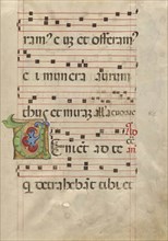 Decorated Initial V; Belbello da Pavia, Italian, Lombard, died after 1473, active about 1430 - 1473, Venice, Italy; about 1467