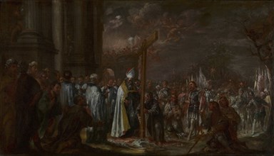 The Exaltation of the Cross; Juan de Valdés Leal, Spanish, 1622 - 1690, Spain; about 1680; Oil on canvas; 62.9 × 107.6 cm