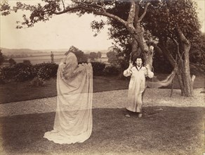 Amateurs playing ghost scene; W.S. Hobson, British, active 1850s - 1880s, England; 1887; Albumen silver print