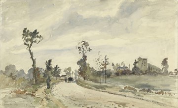 Louveciennes, Route de Saint-Germain; Camille Pissarro, French, 1830 - 1903, France; 1871; Watercolor over black chalk
