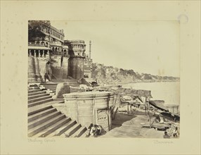 Bathing Ghats. Benares; Thomas A. Rust, English, 1841 - 1904, Benares, India, Asia; 1870s; Albumen silver print
