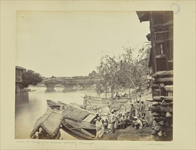 View of bridge, now cleared of shops). Srinager. Cashmere; John Burke, Irish, about 1843 - 1900, Srinagar, Kashmir, India, Asia
