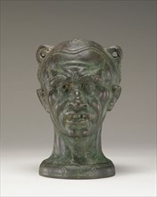 Balsamarium in the Form of a Boxer's Head; Eastern Mediterranean, Egypt, ?, 2nd century; Bronze with silver; 17.1 × 15 cm