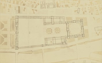 Plan for the Nouveau Louvre by L. Visconti; Édouard Baldus, French, born Germany, 1813 - 1889, Paris, France; 1852 - 1857