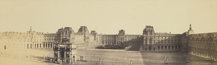 Panoramic View of the Nouveau Louvre, Cour Napoléon, and Carrousel, Taken from the Tuileries; Édouard Baldus, French, born