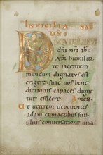 Decorated Initial D; Regensburg, Bavaria, Germany; about 1030 - 1040; Tempera colors, gold leaf, and ink on parchment; Leaf