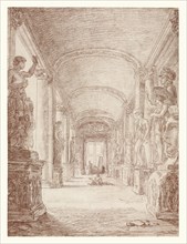 A Draftsman in the Capitoline Gallery; Hubert Robert, French, 1733 - 1808, Italy; about 1765; Red chalk; 45.7 x 33.7 cm