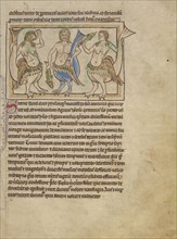 Sirens; England; about 1250 - 1260; Pen-and-ink drawings tinted with body color and translucent washes on parchment; Leaf