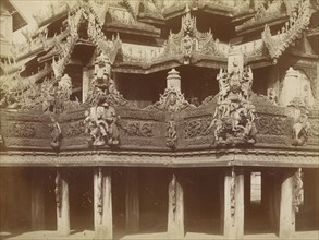 Carving in Balcony, Kyaung at Myingyan; Felice Beato, 1832 - 1909, Myingyan, Burma; about 1890; Albumen