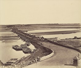 Bridge of Boats over the Jumna, Taken from Lulim Ghur; Felice Beato, 1832 - 1909, Delhi, India; 1858